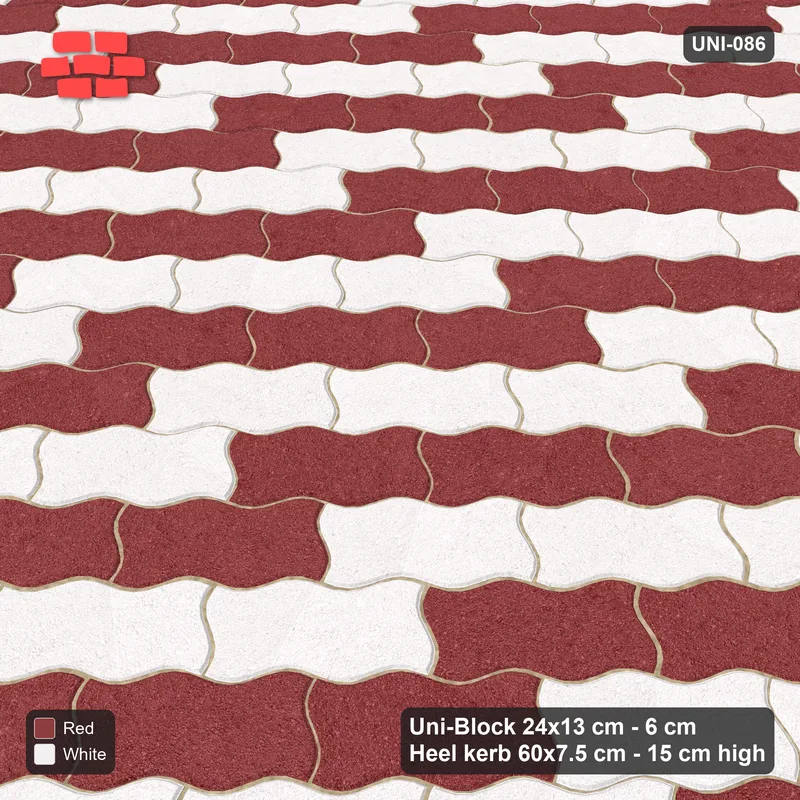 Interlock (Pasco) 24x13 cm · UNI-086 · Checkerboard of 3-piece runs, 45-degree lay, kerb frame (Burgundy & Ivory) · Side view Interlock (Pasco) 24x13 cm · UNI-086 · Checkerboard of 3-piece runs, 45-degree lay, kerb frame (Burgundy & Ivory) · Side view