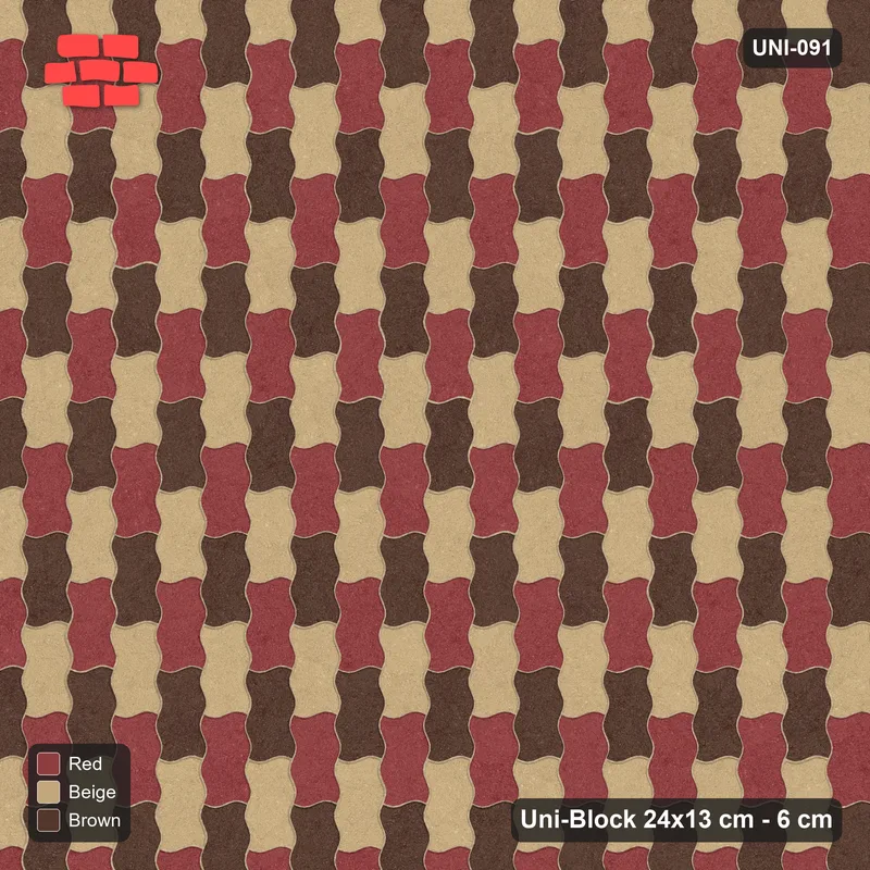 Interlock (Pasco) 24x13 cm · UNI-091 · Three-tone diagonal cycle, 1x1 cells, quarter-turn lay, kerb frame (Tuscany) · Top view Interlock (Pasco) 24x13 cm · UNI-091 · Three-tone diagonal cycle, 1x1 cells, quarter-turn lay, kerb frame (Tuscany) · Top view