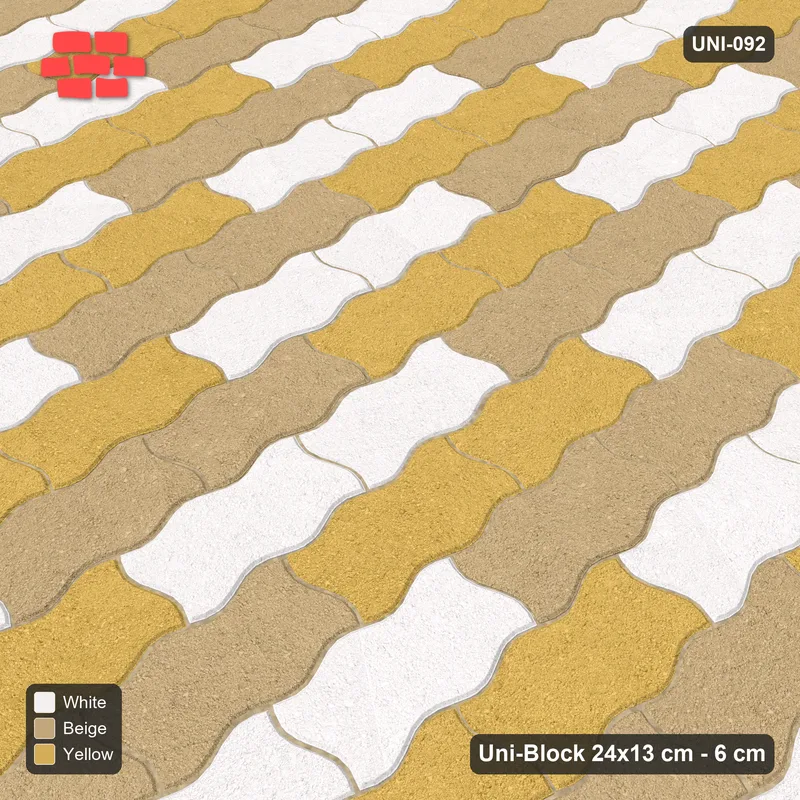 Interlock (Pasco) 24x13 cm · UNI-092 · Three-tone diagonal cycle, 2x1 cells, quarter-turn lay, kerb frame (Golden Sand) · Side view Interlock (Pasco) 24x13 cm · UNI-092 · Three-tone diagonal cycle, 2x1 cells, quarter-turn lay, kerb frame (Golden Sand) · Side view