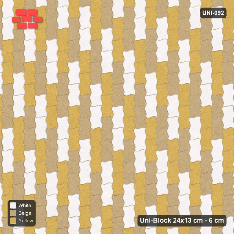 Interlock (Pasco) 24x13 cm · UNI-092 · Three-tone diagonal cycle, 2x1 cells, quarter-turn lay, kerb frame (Golden Sand) · Top view Interlock (Pasco) 24x13 cm · UNI-092 · Three-tone diagonal cycle, 2x1 cells, quarter-turn lay, kerb frame (Golden Sand) · Top view