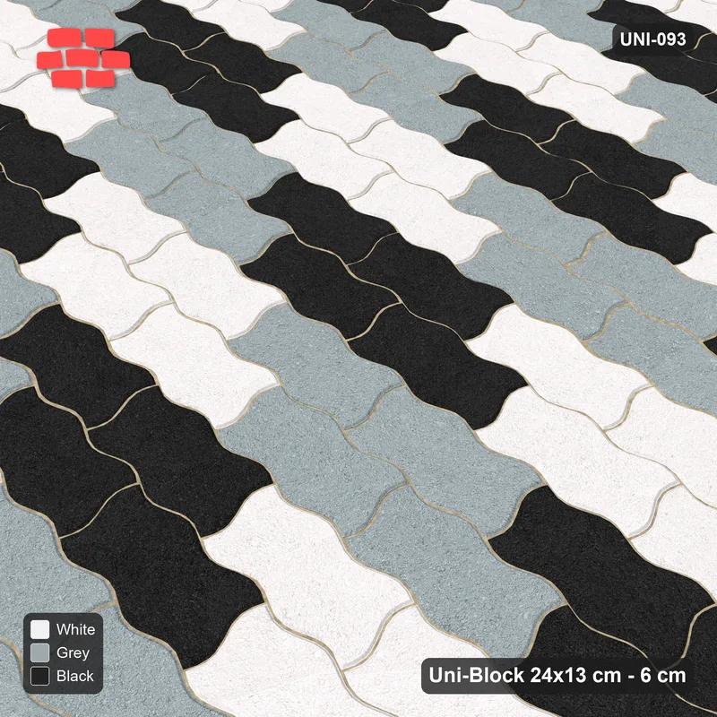 Interlock (Pasco) 24x13 cm · UNI-093 · Three-tone diagonal cycle, 2x2 cells, straight lay, kerb frame (Tuxedo) · Side view Interlock (Pasco) 24x13 cm · UNI-093 · Three-tone diagonal cycle, 2x2 cells, straight lay, kerb frame (Tuxedo) · Side view