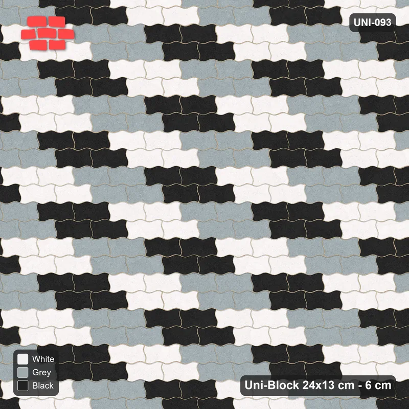 Interlock (Pasco) 24x13 cm · UNI-093 · Three-tone diagonal cycle, 2x2 cells, straight lay, kerb frame (Tuxedo) · Top view Interlock (Pasco) 24x13 cm · UNI-093 · Three-tone diagonal cycle, 2x2 cells, straight lay, kerb frame (Tuxedo) · Top view