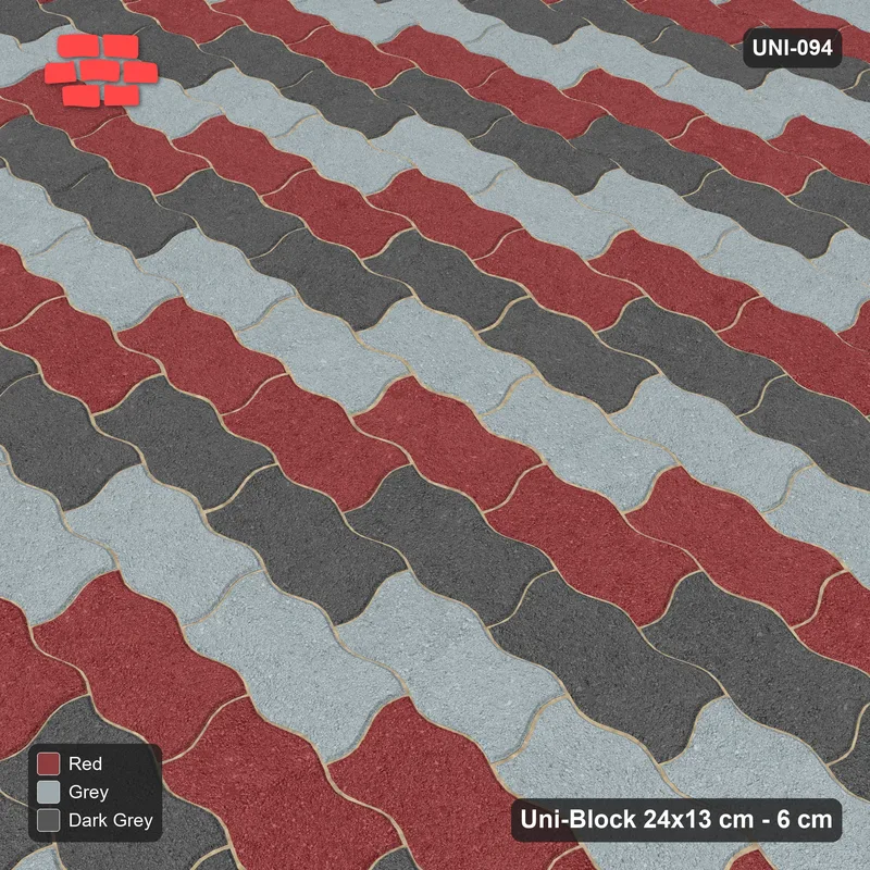 Interlock (Pasco) 24x13 cm · UNI-094 · Three-tone checkerboard of 2-piece pairs, straight lay (Urban Brick) · Side view Interlock (Pasco) 24x13 cm · UNI-094 · Three-tone checkerboard of 2-piece pairs, straight lay (Urban Brick) · Side view