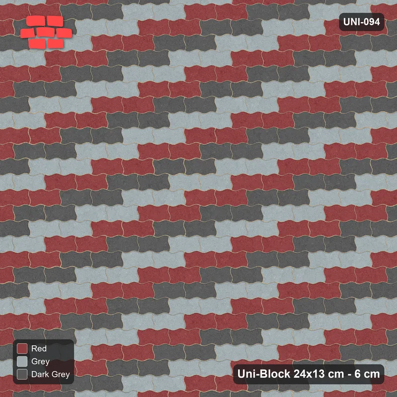 Interlock (Pasco) 24x13 cm · UNI-094 · Three-tone checkerboard of 2-piece pairs, straight lay (Urban Brick) · Top view Interlock (Pasco) 24x13 cm · UNI-094 · Three-tone checkerboard of 2-piece pairs, straight lay (Urban Brick) · Top view