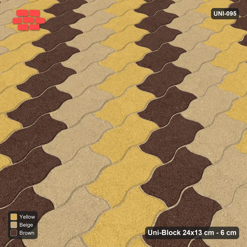 Interlock (Pasco) 24x13 cm · UNI-095 · Three-tone piece-by-piece checkerboard, quarter-turn lay (Harvest Gold) · Side view Interlock (Pasco) 24x13 cm · UNI-095 · Three-tone piece-by-piece checkerboard, quarter-turn lay (Harvest Gold) · Side view