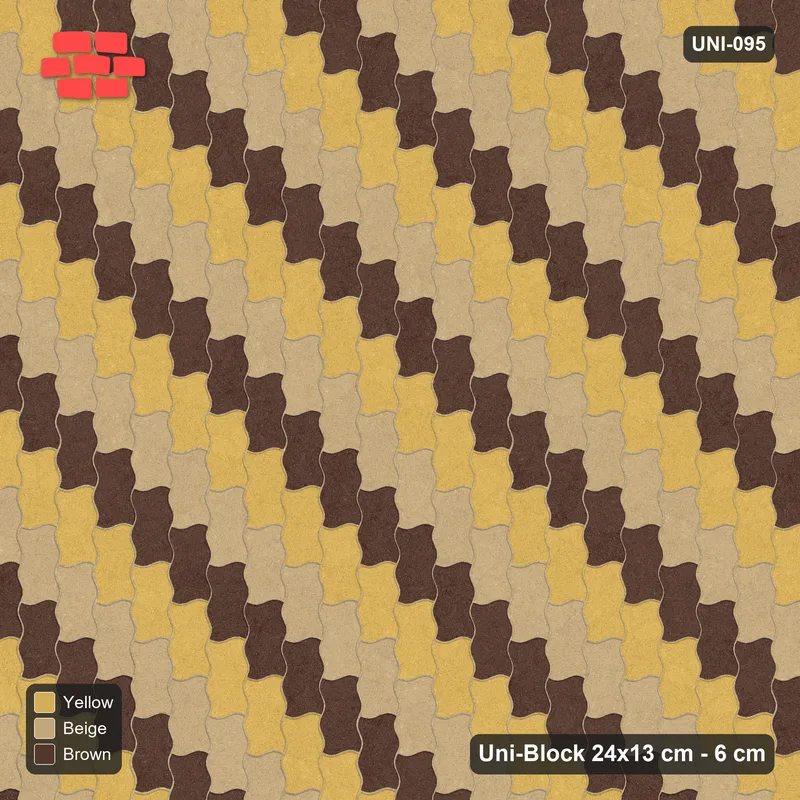 Interlock (Pasco) 24x13 cm · UNI-095 · Three-tone piece-by-piece checkerboard, quarter-turn lay (Harvest Gold) · Top view Interlock (Pasco) 24x13 cm · UNI-095 · Three-tone piece-by-piece checkerboard, quarter-turn lay (Harvest Gold) · Top view