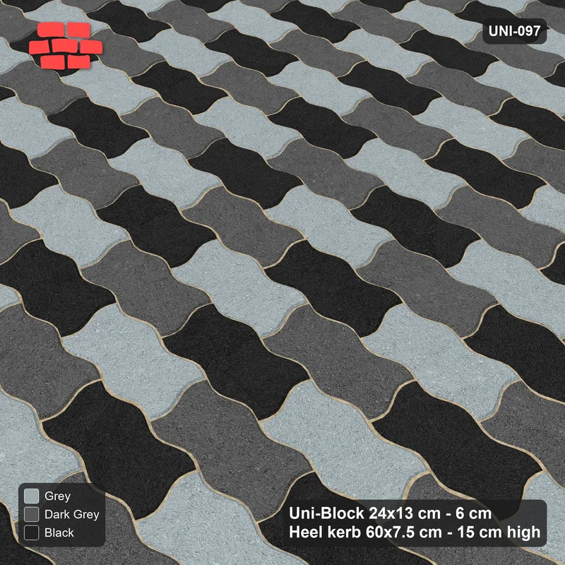 Interlock (Pasco) 24x13 cm · UNI-097 · Three-tone diagonal cycle, 1x1 cells, straight lay, kerb frame (Graphite Scale) · Side view Interlock (Pasco) 24x13 cm · UNI-097 · Three-tone diagonal cycle, 1x1 cells, straight lay, kerb frame (Graphite Scale) · Side view