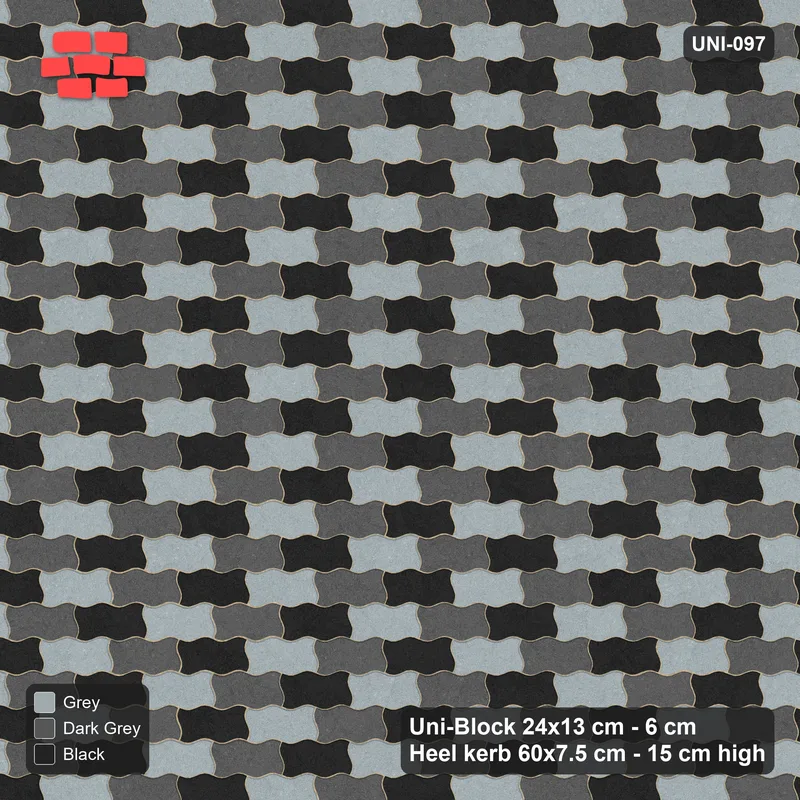 Interlock (Pasco) 24x13 cm · UNI-097 · Three-tone diagonal cycle, 1x1 cells, straight lay, kerb frame (Graphite Scale) · Top view Interlock (Pasco) 24x13 cm · UNI-097 · Three-tone diagonal cycle, 1x1 cells, straight lay, kerb frame (Graphite Scale) · Top view