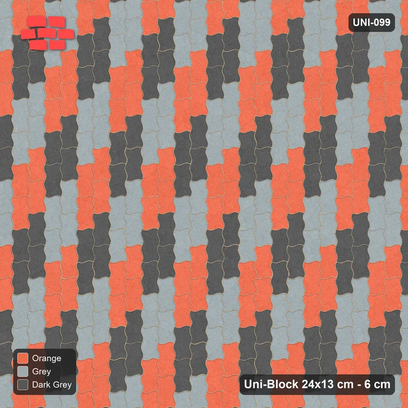 Interlock (Pasco) 24x13 cm · UNI-099 · Three-tone diagonal cycle, 2x2 cells, quarter-turn lay, kerb frame (Sunset Slate) · Top view Interlock (Pasco) 24x13 cm · UNI-099 · Three-tone diagonal cycle, 2x2 cells, quarter-turn lay, kerb frame (Sunset Slate) · Top view