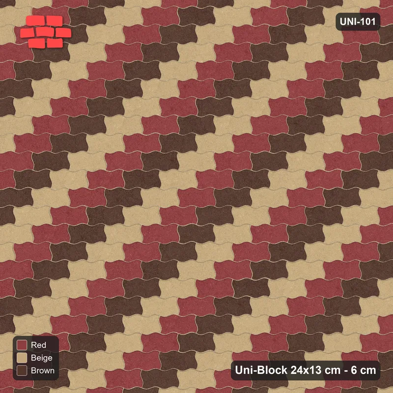 Interlock (Pasco) 24x13 cm · UNI-101 · Three-tone piece-by-piece checkerboard, straight lay, kerb frame (Tuscany) · Top view Interlock (Pasco) 24x13 cm · UNI-101 · Three-tone piece-by-piece checkerboard, straight lay, kerb frame (Tuscany) · Top view