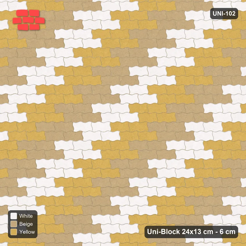 Interlock (Pasco) 24x13 cm · UNI-102 · Three-tone checkerboard of 2x2 piece blocks, straight lay (Golden Sand) · Top view Interlock (Pasco) 24x13 cm · UNI-102 · Three-tone checkerboard of 2x2 piece blocks, straight lay (Golden Sand) · Top view