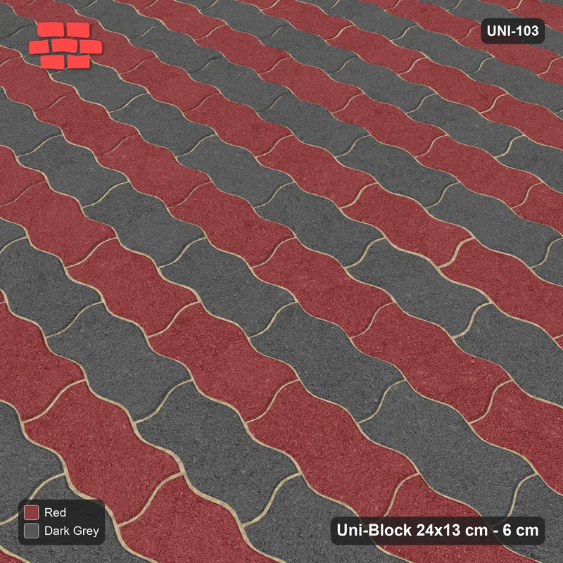 Interlock (Pasco) 24x13 cm · UNI-103 · Alternating horizontal courses (1-1), straight lay (Rust & Charcoal) · Side view Interlock (Pasco) 24x13 cm · UNI-103 · Alternating horizontal courses (1-1), straight lay (Rust & Charcoal) · Side view