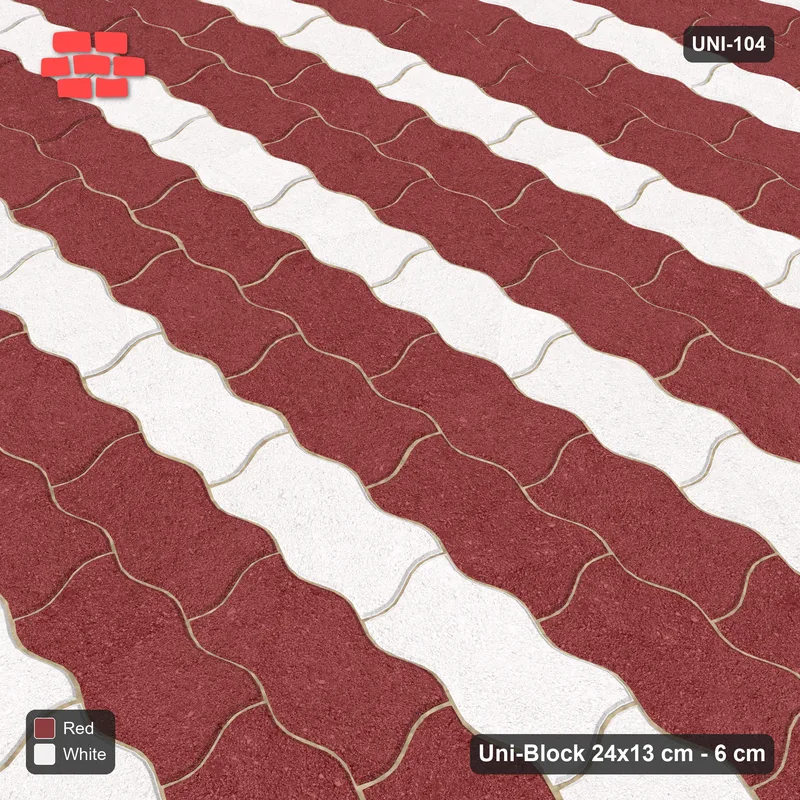 Interlock (Pasco) 24x13 cm · UNI-104 · Alternating horizontal courses (2-1), straight lay, kerb frame (Burgundy & Ivory) · Side view Interlock (Pasco) 24x13 cm · UNI-104 · Alternating horizontal courses (2-1), straight lay, kerb frame (Burgundy & Ivory) · Side view