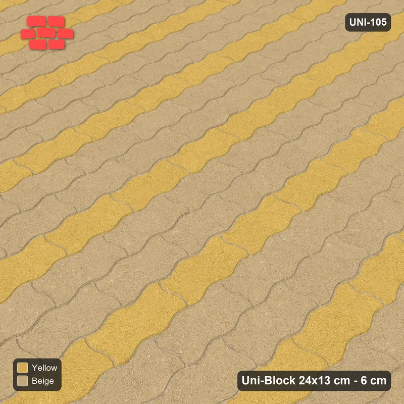 Interlock (Pasco) 24x13 cm · UNI-105 · Alternating vertical courses (1-2), quarter-turn lay (Desert Sun) · Side view Interlock (Pasco) 24x13 cm · UNI-105 · Alternating vertical courses (1-2), quarter-turn lay (Desert Sun) · Side view
