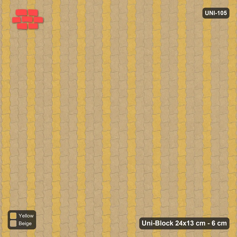 Interlock (Pasco) 24x13 cm · UNI-105 · Alternating vertical courses (1-2), quarter-turn lay (Desert Sun) · Top view Interlock (Pasco) 24x13 cm · UNI-105 · Alternating vertical courses (1-2), quarter-turn lay (Desert Sun) · Top view