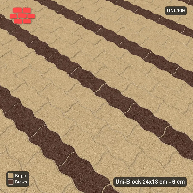 Interlock (Pasco) 24x13 cm · UNI-109 · Alternating horizontal courses (2-1-1), straight lay (Sandstone) · Side view Interlock (Pasco) 24x13 cm · UNI-109 · Alternating horizontal courses (2-1-1), straight lay (Sandstone) · Side view