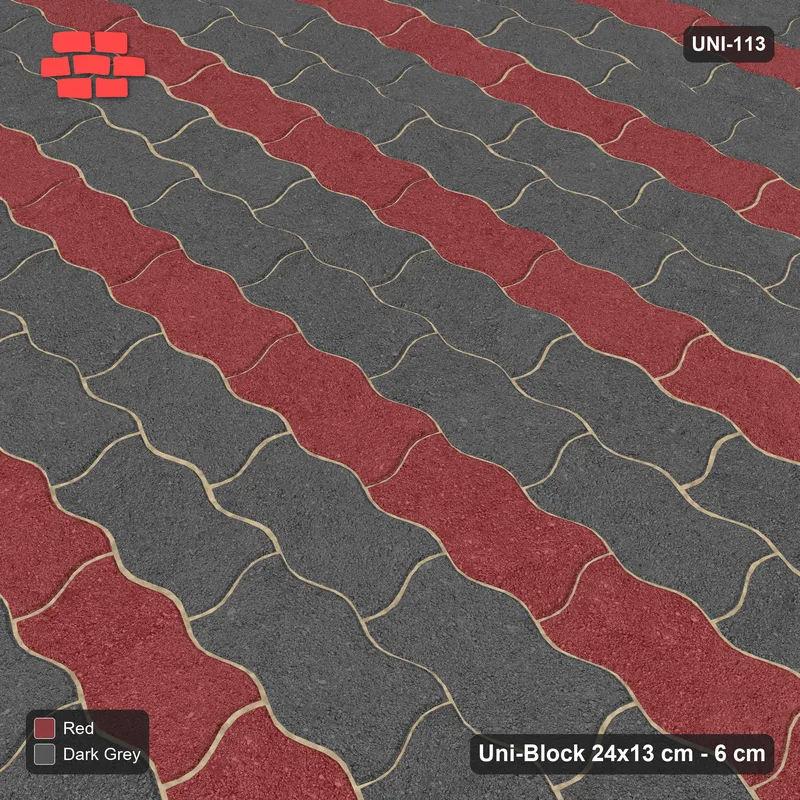 Interlock (Pasco) 24x13 cm · UNI-113 · Alternating horizontal courses (1-2), straight lay, kerb frame (Rust & Charcoal) · Side view Interlock (Pasco) 24x13 cm · UNI-113 · Alternating horizontal courses (1-2), straight lay, kerb frame (Rust & Charcoal) · Side view