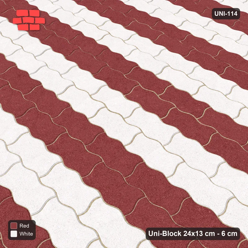 Interlock (Pasco) 24x13 cm · UNI-114 · Alternating horizontal courses (2-2), straight lay, kerb frame (Burgundy & Ivory) · Side view Interlock (Pasco) 24x13 cm · UNI-114 · Alternating horizontal courses (2-2), straight lay, kerb frame (Burgundy & Ivory) · Side view