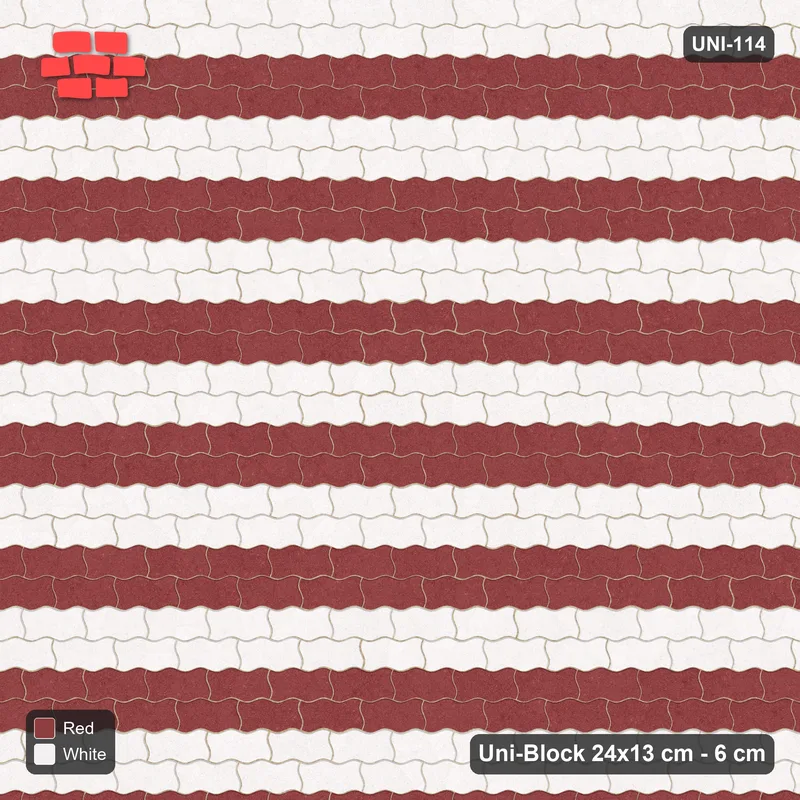 Interlock (Pasco) 24x13 cm · UNI-114 · Alternating horizontal courses (2-2), straight lay, kerb frame (Burgundy & Ivory) · Top view Interlock (Pasco) 24x13 cm · UNI-114 · Alternating horizontal courses (2-2), straight lay, kerb frame (Burgundy & Ivory) · Top view