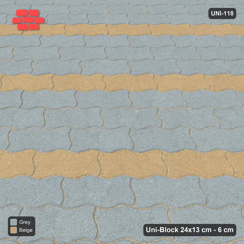 Interlock (Pasco) 24x13 cm · UNI-118 · Alternating diagonal courses (1-1-1-1), 45-degree lay, kerb frame (Warm Grey) · Side view Interlock (Pasco) 24x13 cm · UNI-118 · Alternating diagonal courses (1-1-1-1), 45-degree lay, kerb frame (Warm Grey) · Side view