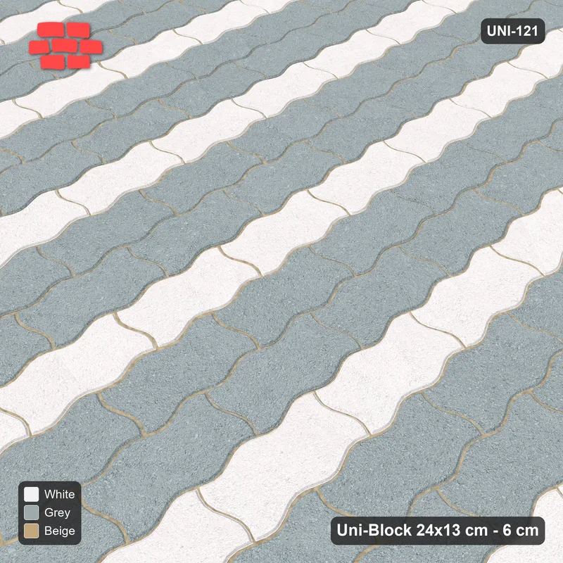 Interlock (Pasco) 24x13 cm · UNI-121 · Alternating vertical courses (1-2), quarter-turn lay (Coastal) · Side view Interlock (Pasco) 24x13 cm · UNI-121 · Alternating vertical courses (1-2), quarter-turn lay (Coastal) · Side view