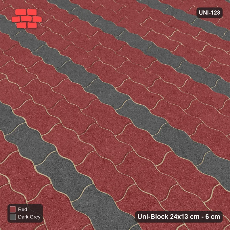 Interlock (Pasco) 24x13 cm · UNI-123 · Alternating horizontal courses (3-1), straight lay, kerb frame (Rust & Charcoal) · Side view Interlock (Pasco) 24x13 cm · UNI-123 · Alternating horizontal courses (3-1), straight lay, kerb frame (Rust & Charcoal) · Side view