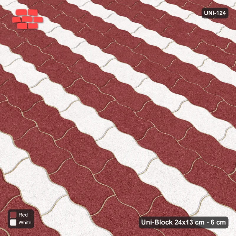 Interlock (Pasco) 24x13 cm · UNI-124 · Alternating horizontal courses (1-1-1), straight lay, kerb frame (Burgundy & Ivory) · Side view Interlock (Pasco) 24x13 cm · UNI-124 · Alternating horizontal courses (1-1-1), straight lay, kerb frame (Burgundy & Ivory) · Side view
