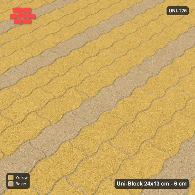 Interlock (Pasco) 24x13 cm · UNI-125 · Alternating vertical courses (2-1-1), quarter-turn lay (Desert Sun) · Side view Interlock (Pasco) 24x13 cm · UNI-125 · Alternating vertical courses (2-1-1), quarter-turn lay (Desert Sun) · Side view