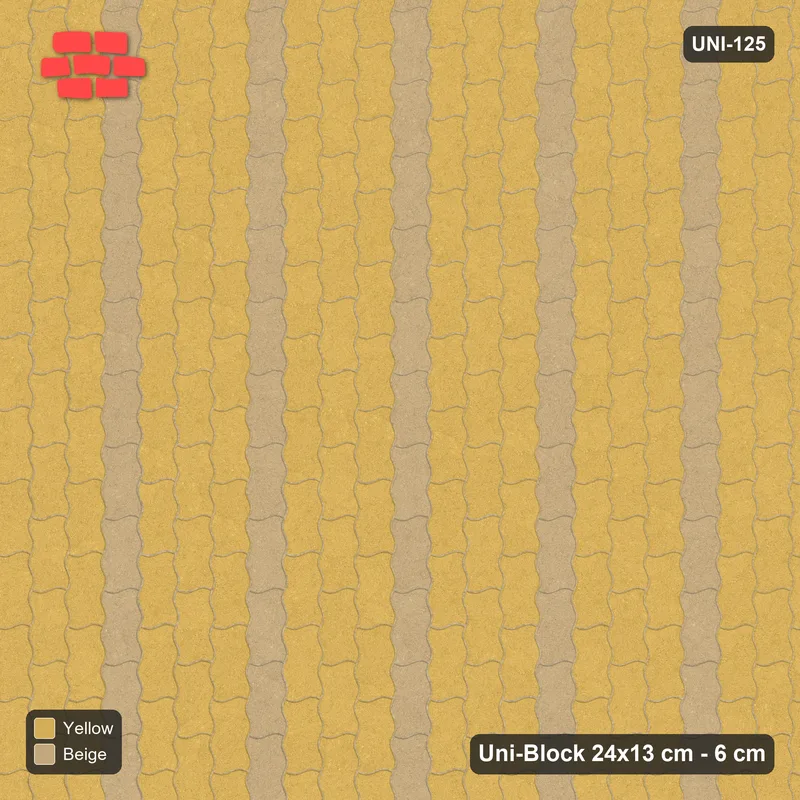 Interlock (Pasco) 24x13 cm · UNI-125 · Alternating vertical courses (2-1-1), quarter-turn lay (Desert Sun) · Top view Interlock (Pasco) 24x13 cm · UNI-125 · Alternating vertical courses (2-1-1), quarter-turn lay (Desert Sun) · Top view