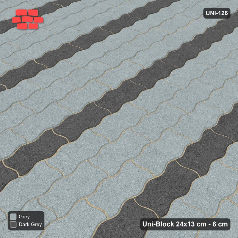 Interlock (Pasco) 24x13 cm · UNI-126 · Alternating vertical courses (1-1-1-1), quarter-turn lay (Charcoal Edge) · Side view Interlock (Pasco) 24x13 cm · UNI-126 · Alternating vertical courses (1-1-1-1), quarter-turn lay (Charcoal Edge) · Side view