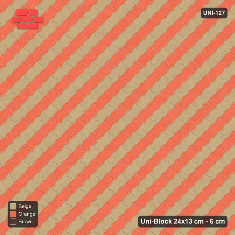 Interlock (Pasco) 24x13 cm · UNI-127 · Alternating diagonal courses (1-1), 45-degree lay, kerb frame (Autumn) · Top view Interlock (Pasco) 24x13 cm · UNI-127 · Alternating diagonal courses (1-1), 45-degree lay, kerb frame (Autumn) · Top view