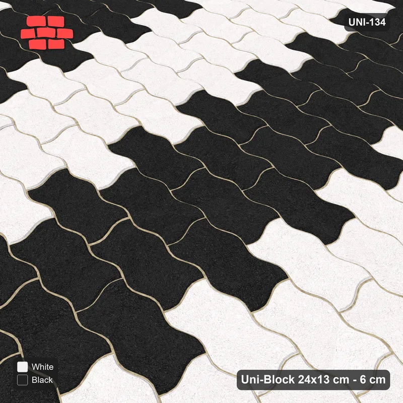 Interlock (Pasco) 24x13 cm · UNI-134 · Alternating vertical columns, 4 wide, straight lay (Contrast) · Side view Interlock (Pasco) 24x13 cm · UNI-134 · Alternating vertical columns, 4 wide, straight lay (Contrast) · Side view