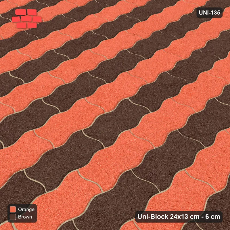 Interlock (Pasco) 24x13 cm · UNI-135 · Alternating horizontal columns, 1 wide, quarter-turn lay, kerb frame (Burnt Clay) · Side view Interlock (Pasco) 24x13 cm · UNI-135 · Alternating horizontal columns, 1 wide, quarter-turn lay, kerb frame (Burnt Clay) · Side view
