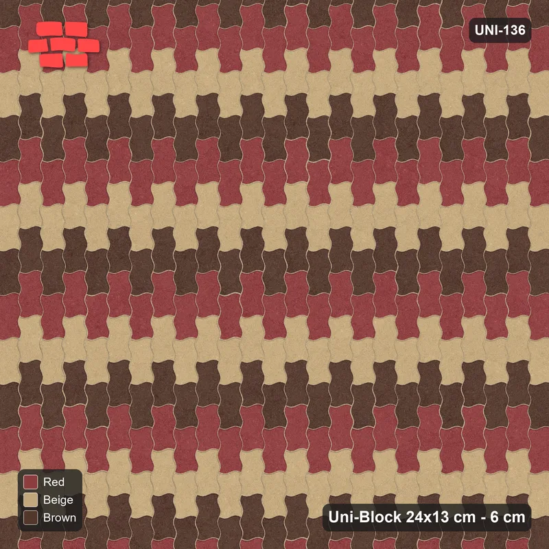 Interlock (Pasco) 24x13 cm · UNI-136 · Alternating horizontal columns, 2 wide, quarter-turn lay (Tuscany) · Top view Interlock (Pasco) 24x13 cm · UNI-136 · Alternating horizontal columns, 2 wide, quarter-turn lay (Tuscany) · Top view