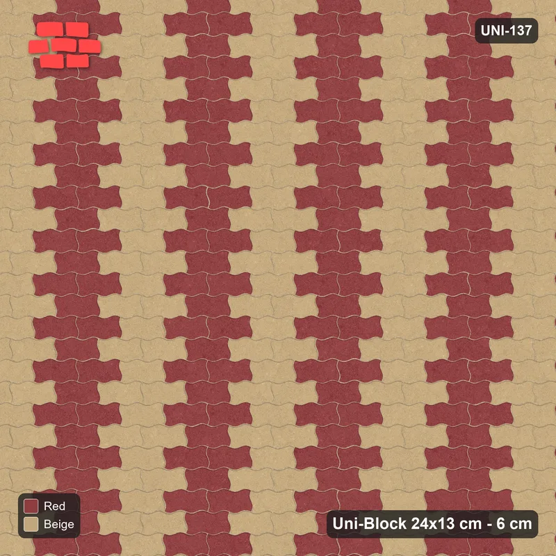 Interlock (Pasco) 24x13 cm · UNI-137 · Alternating vertical columns, 3 wide, straight lay, kerb frame (Terracotta) · Top view Interlock (Pasco) 24x13 cm · UNI-137 · Alternating vertical columns, 3 wide, straight lay, kerb frame (Terracotta) · Top view