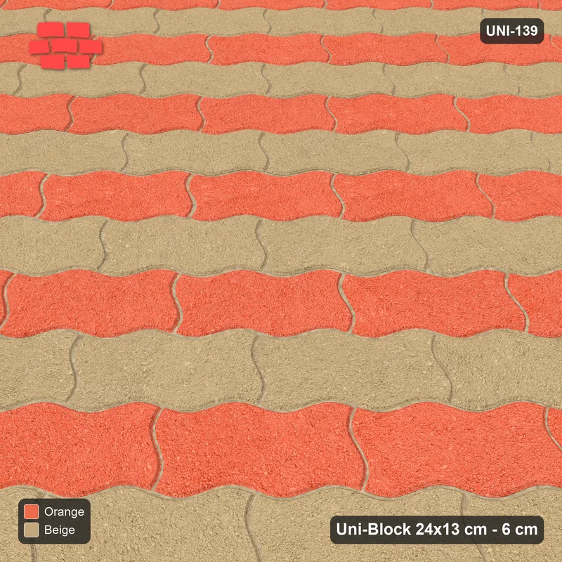Interlock (Pasco) 24x13 cm · UNI-139 · Alternating counter-diagonal columns, 1 wide, 45-degree lay, kerb frame (Clay Court) · Side view Interlock (Pasco) 24x13 cm · UNI-139 · Alternating counter-diagonal columns, 1 wide, 45-degree lay, kerb frame (Clay Court) · Side view