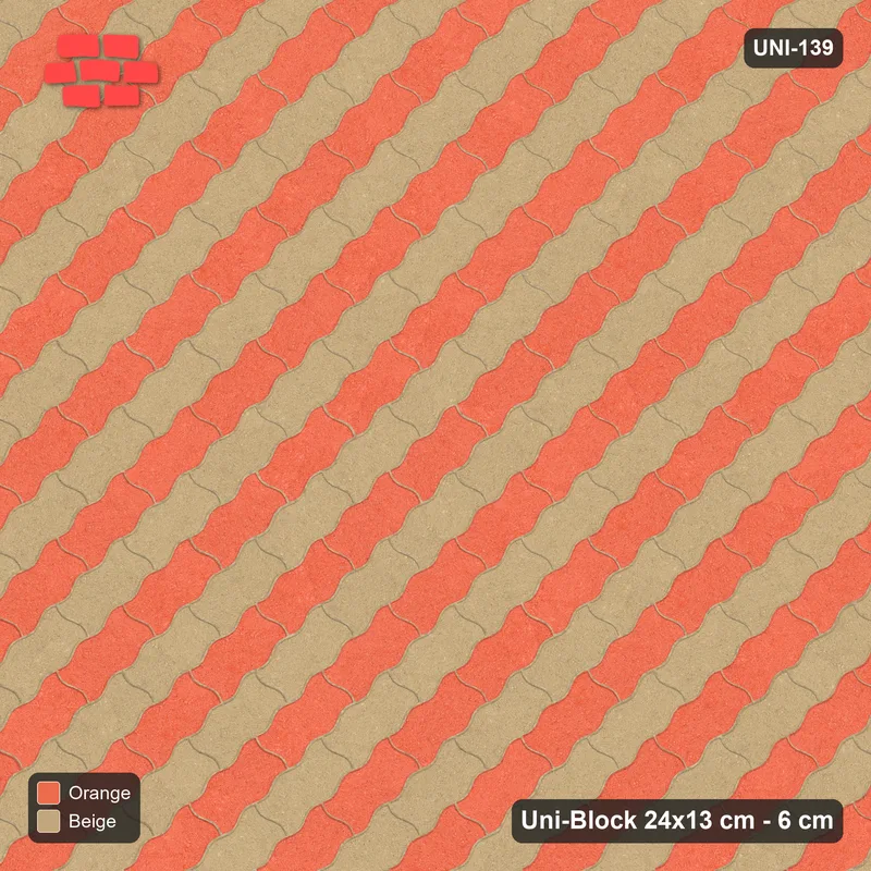 Interlock (Pasco) 24x13 cm · UNI-139 · Alternating counter-diagonal columns, 1 wide, 45-degree lay, kerb frame (Clay Court) · Top view Interlock (Pasco) 24x13 cm · UNI-139 · Alternating counter-diagonal columns, 1 wide, 45-degree lay, kerb frame (Clay Court) · Top view