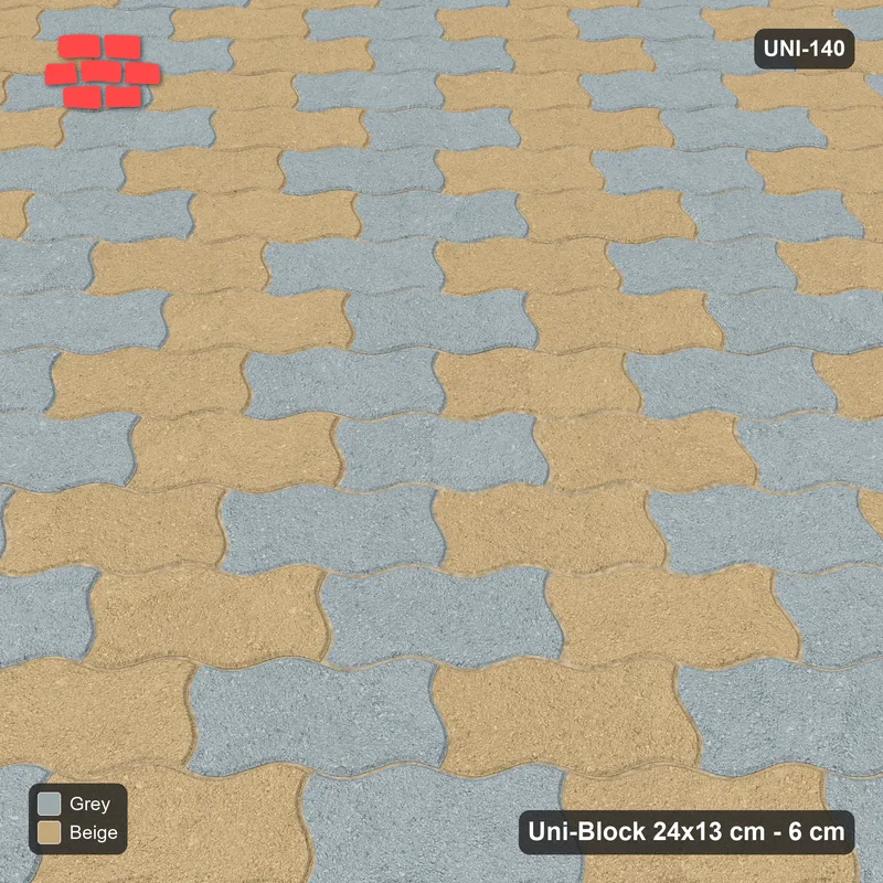 Interlock (Pasco) 24x13 cm · UNI-140 · Alternating counter-diagonal columns, 2 wide, 45-degree lay (Warm Grey) · Side view Interlock (Pasco) 24x13 cm · UNI-140 · Alternating counter-diagonal columns, 2 wide, 45-degree lay (Warm Grey) · Side view