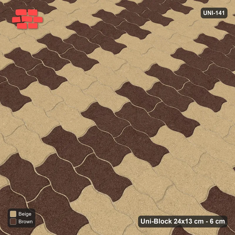 Interlock (Pasco) 24x13 cm · UNI-141 · Alternating vertical columns, 3 wide, straight lay (Sandstone) · Side view Interlock (Pasco) 24x13 cm · UNI-141 · Alternating vertical columns, 3 wide, straight lay (Sandstone) · Side view