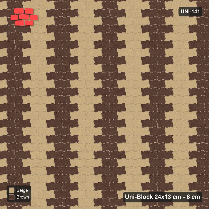 Interlock (Pasco) 24x13 cm · UNI-141 · Alternating vertical columns, 3 wide, straight lay (Sandstone) · Top view Interlock (Pasco) 24x13 cm · UNI-141 · Alternating vertical columns, 3 wide, straight lay (Sandstone) · Top view
