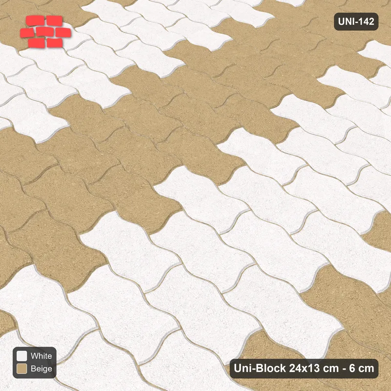 Interlock (Pasco) 24x13 cm · UNI-142 · Alternating vertical columns, 4 wide, straight lay, kerb frame (Ivory & Sand) · Side view Interlock (Pasco) 24x13 cm · UNI-142 · Alternating vertical columns, 4 wide, straight lay, kerb frame (Ivory & Sand) · Side view