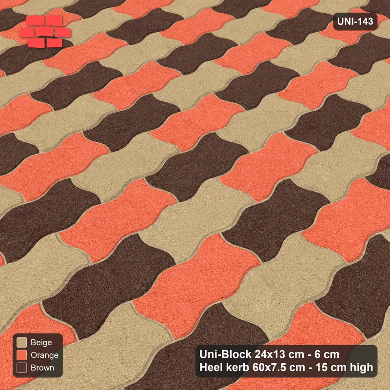 Interlock (Pasco) 24x13 cm · UNI-143 · Alternating horizontal columns, 1 wide, quarter-turn lay, kerb frame (Autumn) · Side view Interlock (Pasco) 24x13 cm · UNI-143 · Alternating horizontal columns, 1 wide, quarter-turn lay, kerb frame (Autumn) · Side view