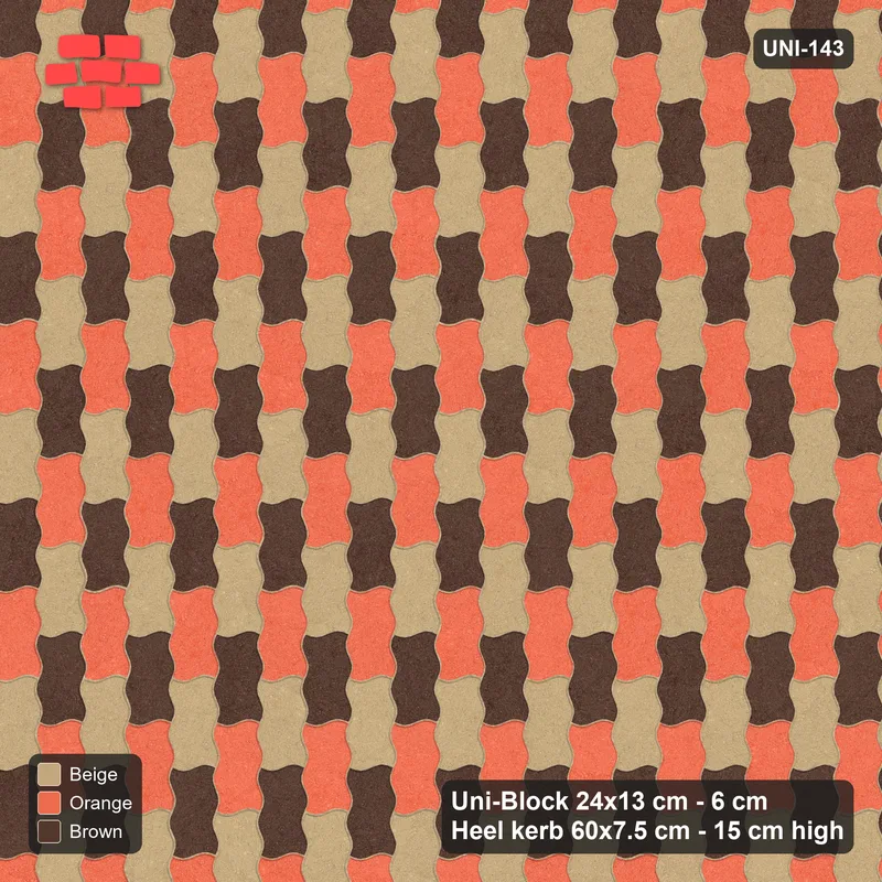 Interlock (Pasco) 24x13 cm · UNI-143 · Alternating horizontal columns, 1 wide, quarter-turn lay, kerb frame (Autumn) · Top view Interlock (Pasco) 24x13 cm · UNI-143 · Alternating horizontal columns, 1 wide, quarter-turn lay, kerb frame (Autumn) · Top view