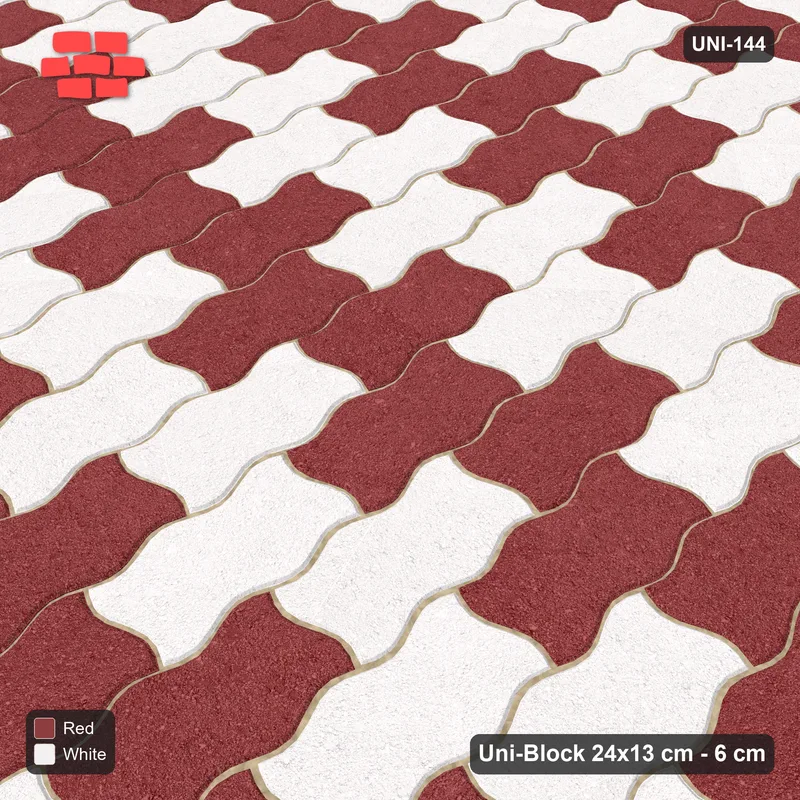 Interlock (Pasco) 24x13 cm · UNI-144 · Alternating horizontal columns, 2 wide, quarter-turn lay, kerb frame (Burgundy & Ivory) · Side view Interlock (Pasco) 24x13 cm · UNI-144 · Alternating horizontal columns, 2 wide, quarter-turn lay, kerb frame (Burgundy & Ivory) · Side view