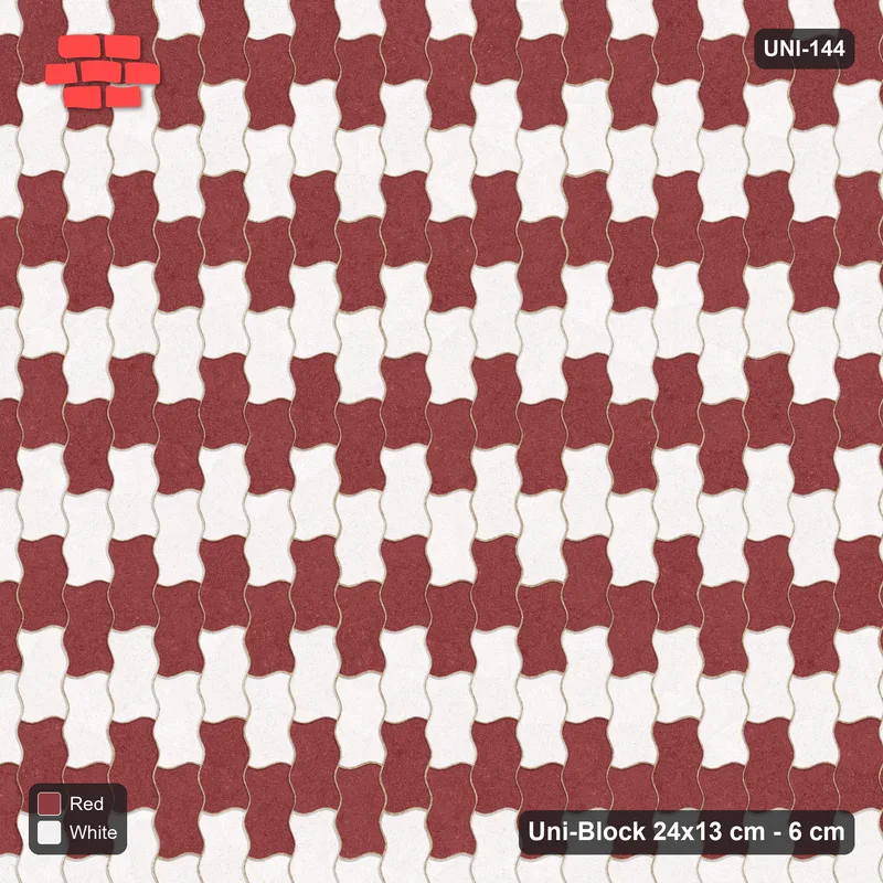 Interlock (Pasco) 24x13 cm · UNI-144 · Alternating horizontal columns, 2 wide, quarter-turn lay, kerb frame (Burgundy & Ivory) · Top view Interlock (Pasco) 24x13 cm · UNI-144 · Alternating horizontal columns, 2 wide, quarter-turn lay, kerb frame (Burgundy & Ivory) · Top view