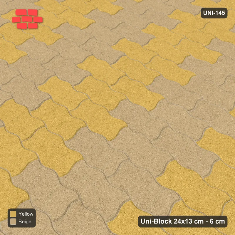 Interlock (Pasco) 24x13 cm · UNI-145 · Alternating vertical columns, 3 wide, straight lay, kerb frame (Desert Sun) · Side view Interlock (Pasco) 24x13 cm · UNI-145 · Alternating vertical columns, 3 wide, straight lay, kerb frame (Desert Sun) · Side view