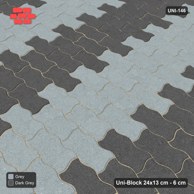 Interlock (Pasco) 24x13 cm · UNI-146 · Alternating vertical columns, 4 wide, straight lay, kerb frame (Charcoal Edge) · Side view Interlock (Pasco) 24x13 cm · UNI-146 · Alternating vertical columns, 4 wide, straight lay, kerb frame (Charcoal Edge) · Side view