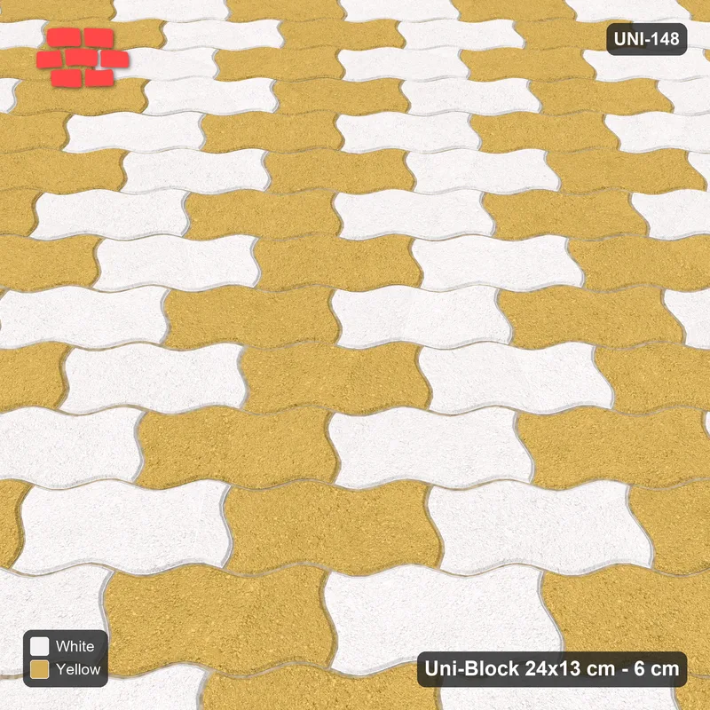 Interlock (Pasco) 24x13 cm · UNI-148 · Alternating counter-diagonal columns, 2 wide, 45-degree lay (Ivory & Ochre) · Side view Interlock (Pasco) 24x13 cm · UNI-148 · Alternating counter-diagonal columns, 2 wide, 45-degree lay (Ivory & Ochre) · Side view