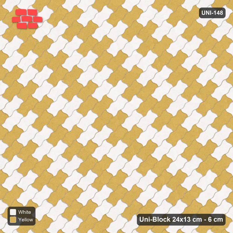 Interlock (Pasco) 24x13 cm · UNI-148 · Alternating counter-diagonal columns, 2 wide, 45-degree lay (Ivory & Ochre) · Top view Interlock (Pasco) 24x13 cm · UNI-148 · Alternating counter-diagonal columns, 2 wide, 45-degree lay (Ivory & Ochre) · Top view