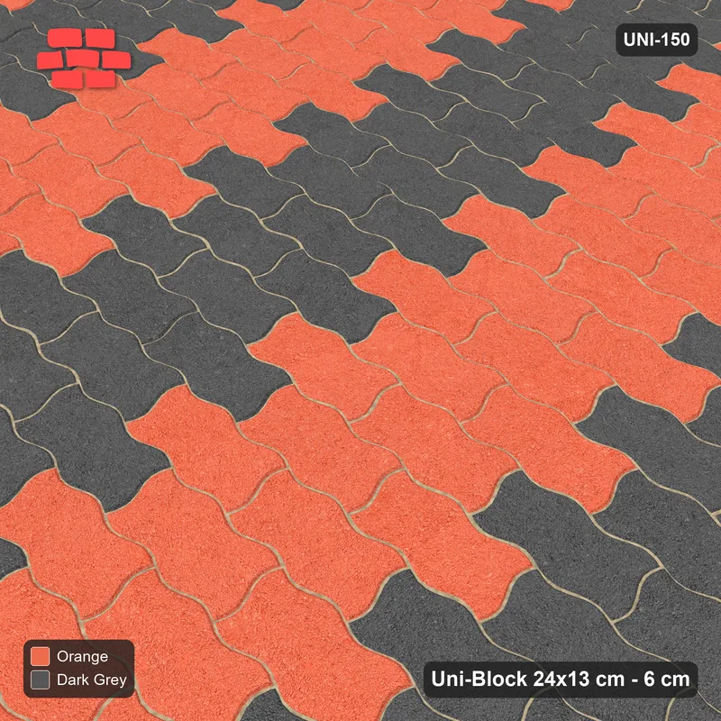 Interlock (Pasco) 24x13 cm · UNI-150 · Alternating vertical columns, 4 wide, straight lay (Ember) · Side view Interlock (Pasco) 24x13 cm · UNI-150 · Alternating vertical columns, 4 wide, straight lay (Ember) · Side view